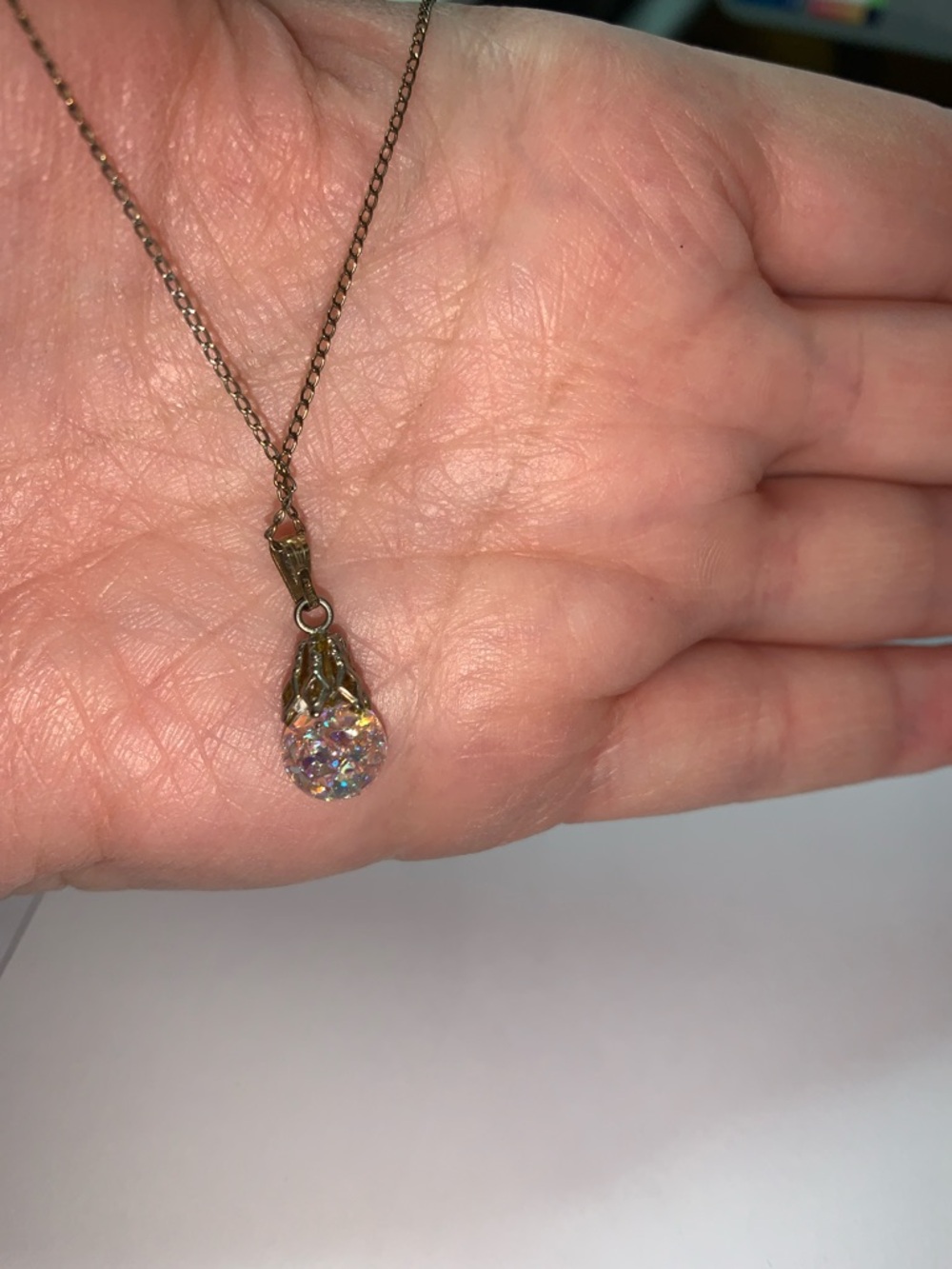 Gold-Tone Teardrop Necklace with Iridescent Crystal Pendant - Women Jewelry